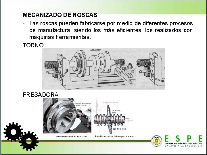 MECANIZADO DE ROSCAS - Las roscas pueden fabricarse por medio de diferentes procesos de