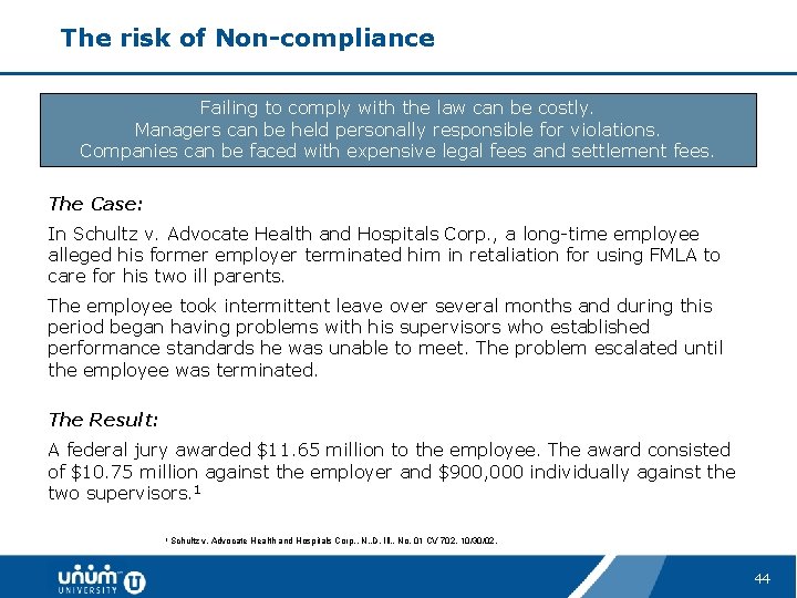 The risk of Non-compliance Failing to comply with the law can be costly. Managers