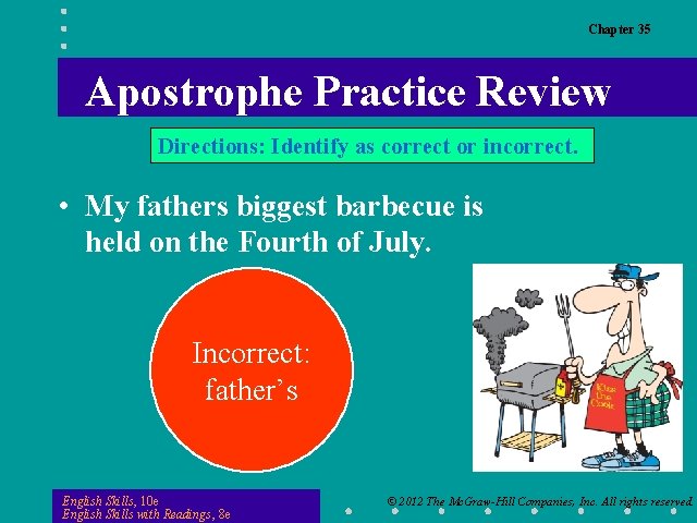 Chapter 35 Apostrophe Practice Review Directions: Identify as correct or incorrect. • My fathers