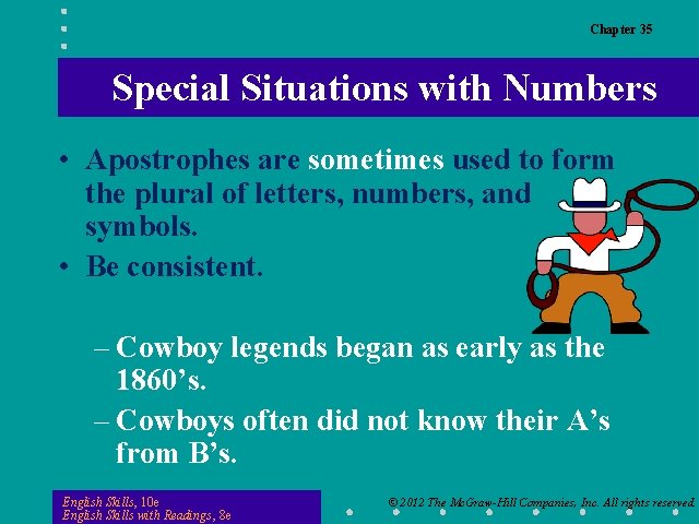 Chapter 35 Special Situations with Numbers • Apostrophes are sometimes used to form the