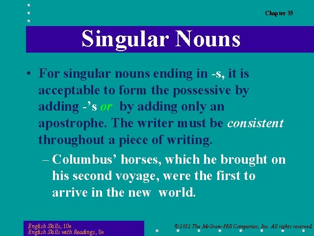 Chapter 35 Singular Nouns • For singular nouns ending in -s, it is acceptable