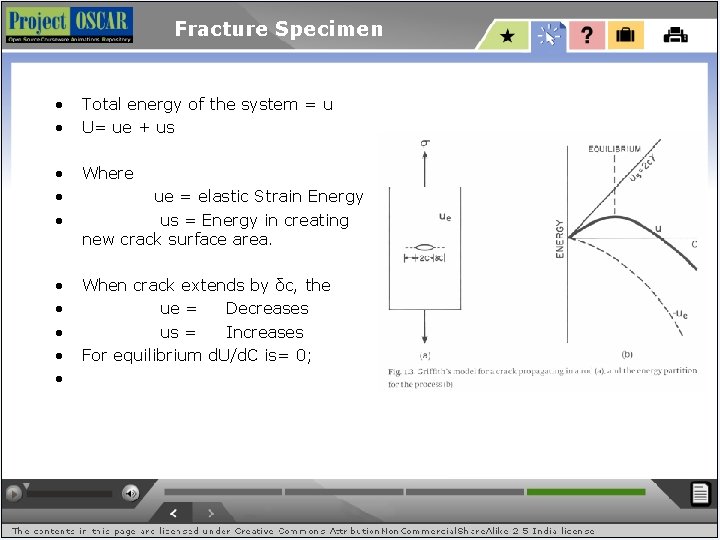 Fracture Specimen • • Total energy of the system = u U= ue +