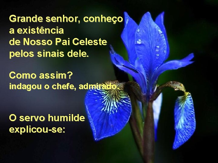 Grande senhor, conheço a existência de Nosso Pai Celeste pelos sinais dele. Como assim?