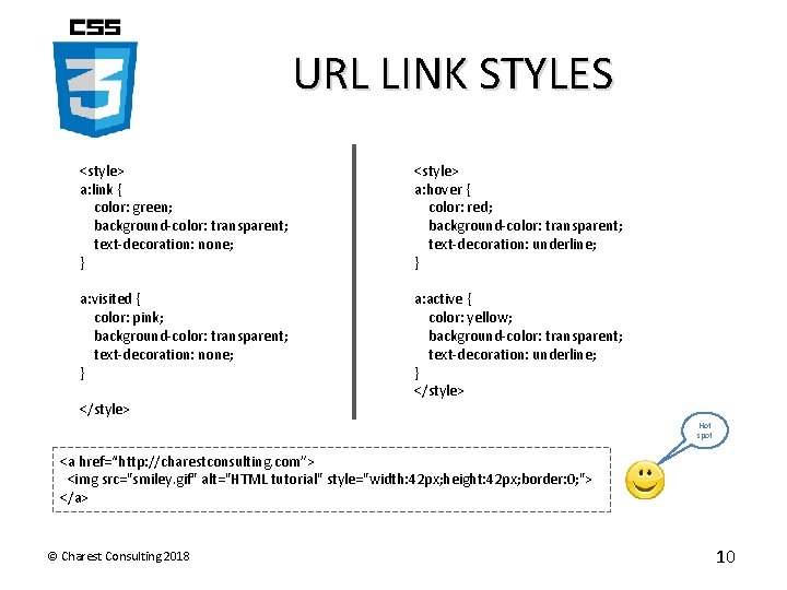 URL LINK STYLES <style> a: link { color: green; background-color: transparent; text-decoration: none; }