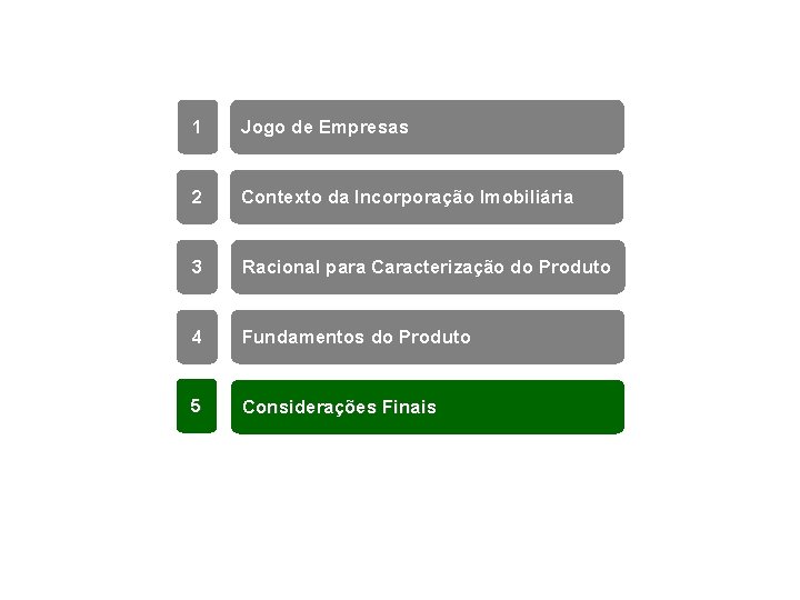 1 Jogo de Empresas 2 Contexto da Incorporação Imobiliária 3 Racional para Caracterização do