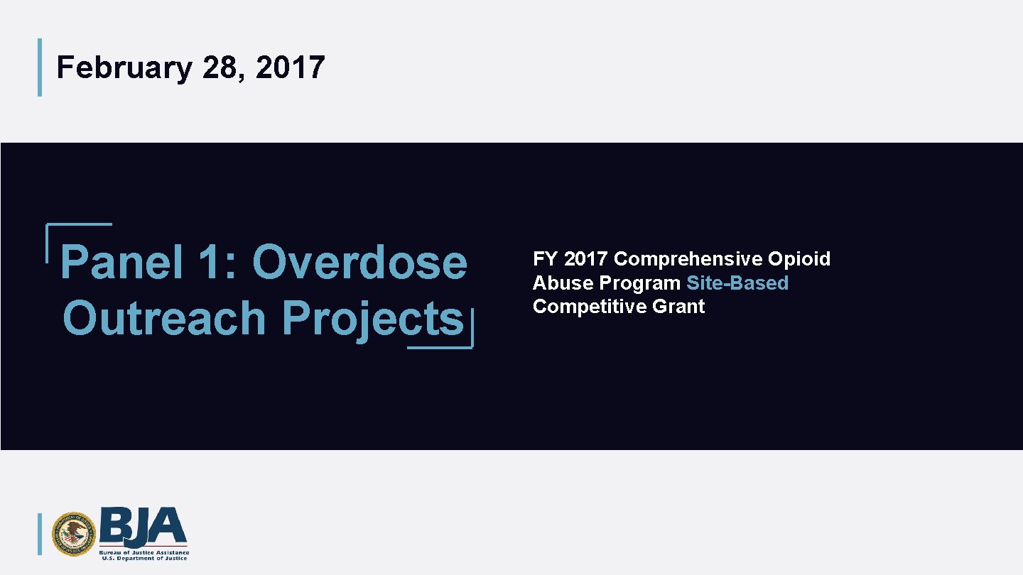 February 28, 2017 Panel 1: Overdose Outreach Projects FY 2017 Comprehensive Opioid Abuse Program