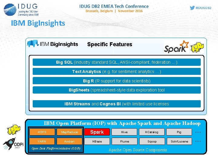 IBM Big. Insights Specific Features Big SQL (industry standard SQL, ANSI-compliant, federation …) Text IBM Big. Insights Specific Features Big SQL (industry standard SQL, ANSI-compliant, federation …) Text