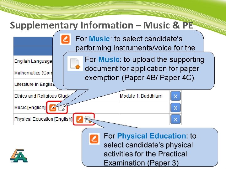 Supplementary Information – Music & PE For Music: to select candidate’s performing instruments/voice for