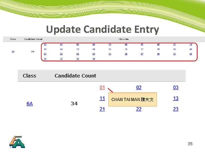 Update Candidate Entry 35 