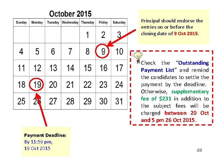 Principal should endorse the entries on or before the closing date of 9 Oct