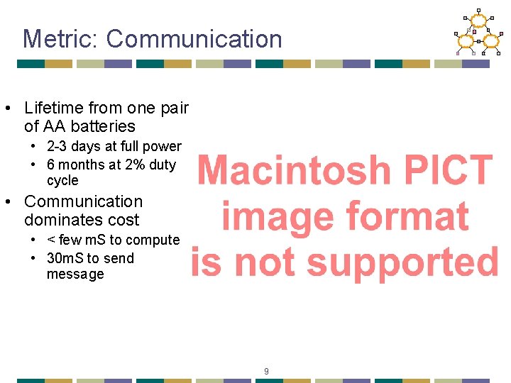 Metric: Communication • Lifetime from one pair of AA batteries • 2 -3 days