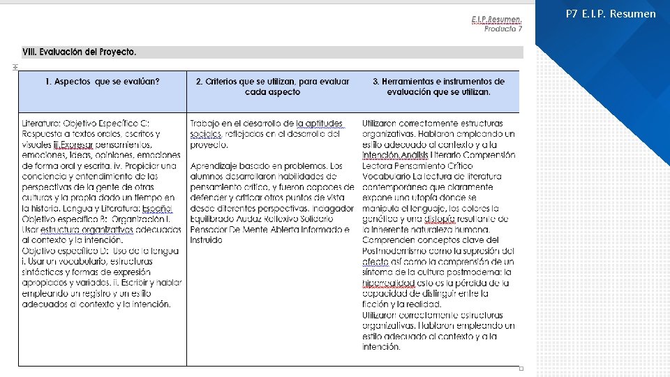 P 7 E. I. P. Resumen 