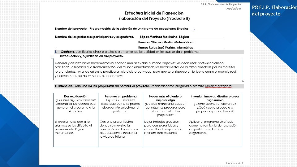 P 8 E. I. P. Elaboración del proyecto 