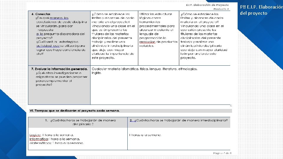 P 8 E. I. P. Elaboración del proyecto 