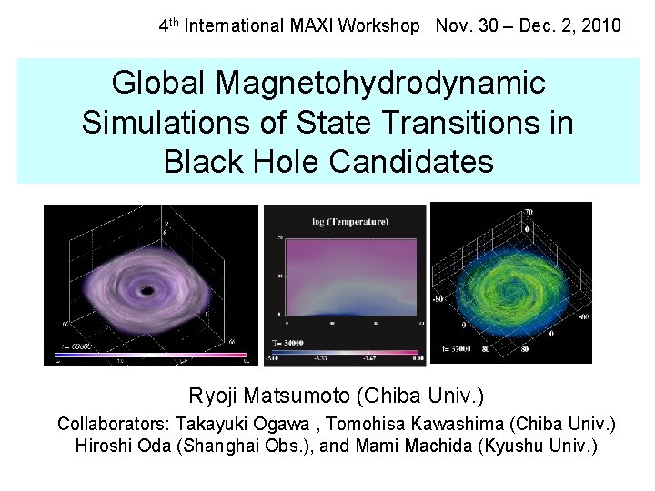 4 th International MAXI Workshop Nov. 30 – Dec. 2, 2010 Global Magnetohydrodynamic Simulations