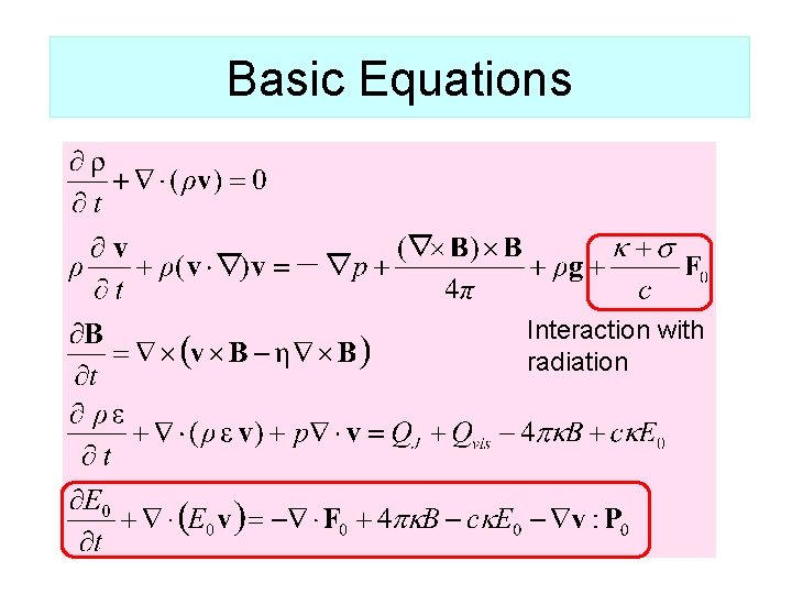 Basic Equations Interaction with radiation 