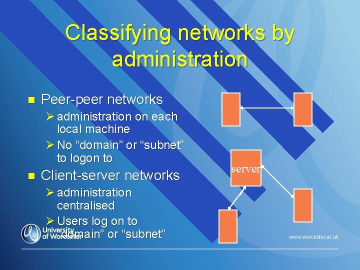 Classifying networks by administration n Peer-peer networks Ø administration on each local machine Ø