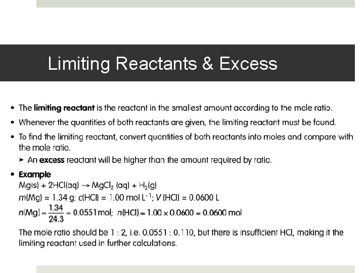 Limiting Reactants & Excess 