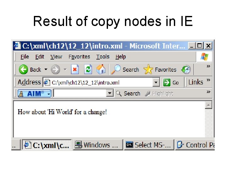 Result of copy nodes in IE 