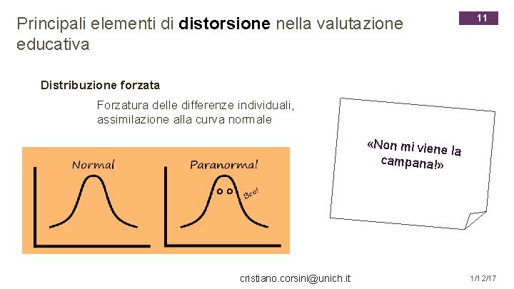 Principali elementi di distorsione nella valutazione educativa 11 Distribuzione forzata Forzatura delle differenze individuali,