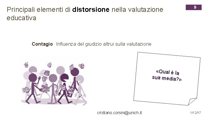 Principali elementi di distorsione nella valutazione educativa 9 Contagio Influenza del giudizio altrui sulla