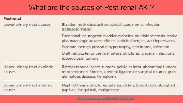 What are the causes of Post-renal AKI? https: //www. aafp. org/afp/2019/1201/p 687. html 