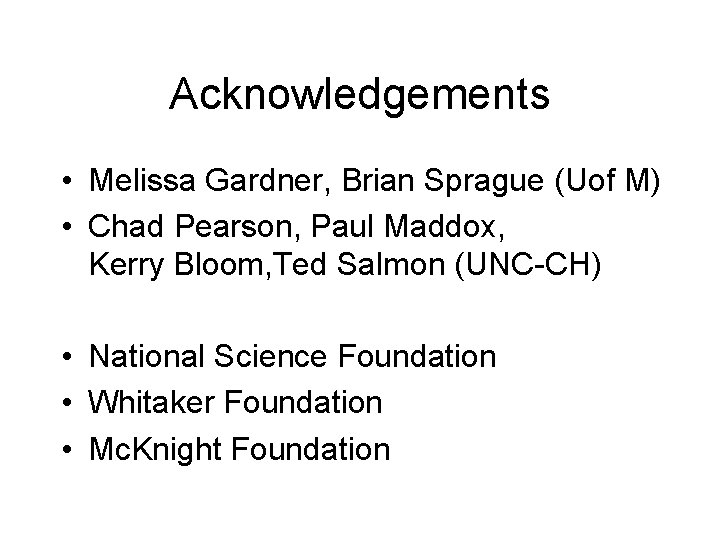 Acknowledgements • Melissa Gardner, Brian Sprague (Uof M) • Chad Pearson, Paul Maddox, Kerry