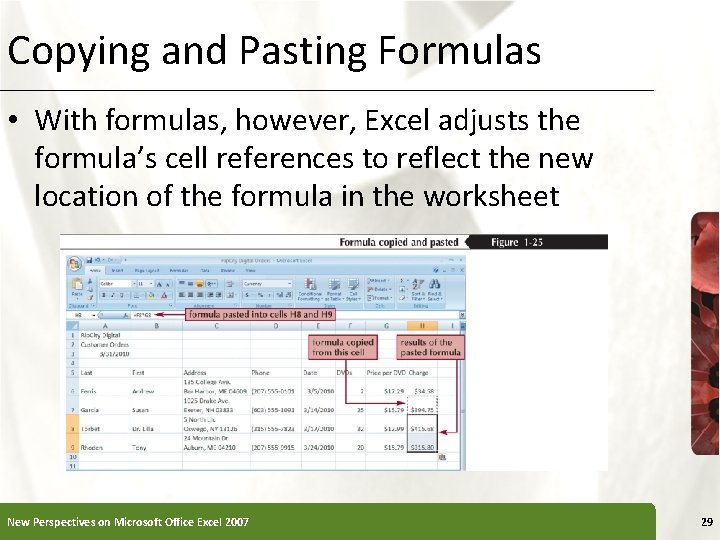 Copying and Pasting Formulas • With formulas, however, Excel adjusts the formula’s cell references