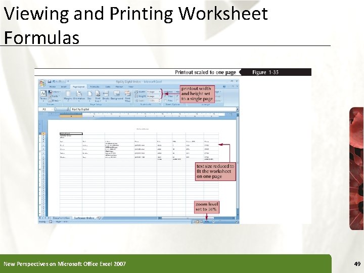 Viewing and Printing Worksheet Formulas New Perspectives on Microsoft Office Excel 2007 49 