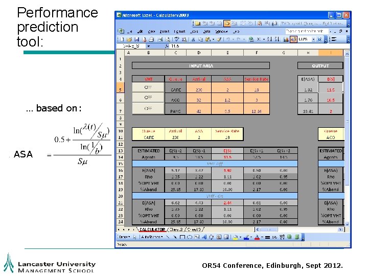 Performance prediction tool: … based on: ASA OR 54 Conference, Edinburgh, Sept 2012. Performance prediction tool: … based on: ASA OR 54 Conference, Edinburgh, Sept 2012.