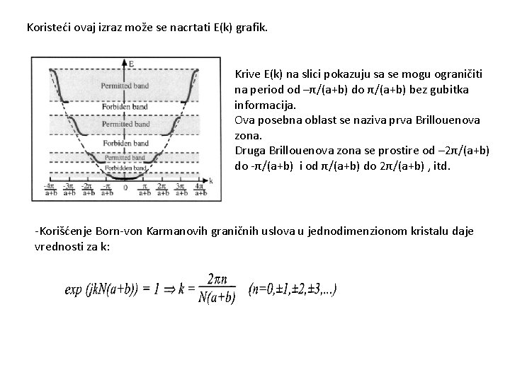 Koristeći ovaj izraz može se nacrtati E(k) grafik. Krive E(k) na slici pokazuju sa