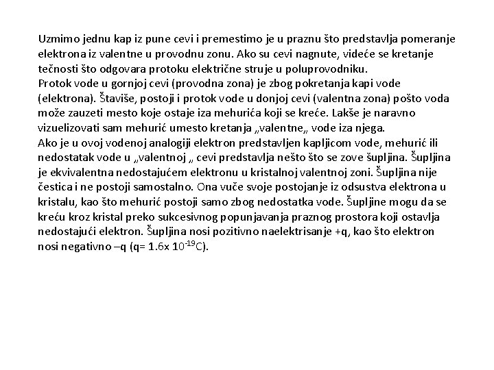 Uzmimo jednu kap iz pune cevi i premestimo je u praznu što predstavlja pomeranje