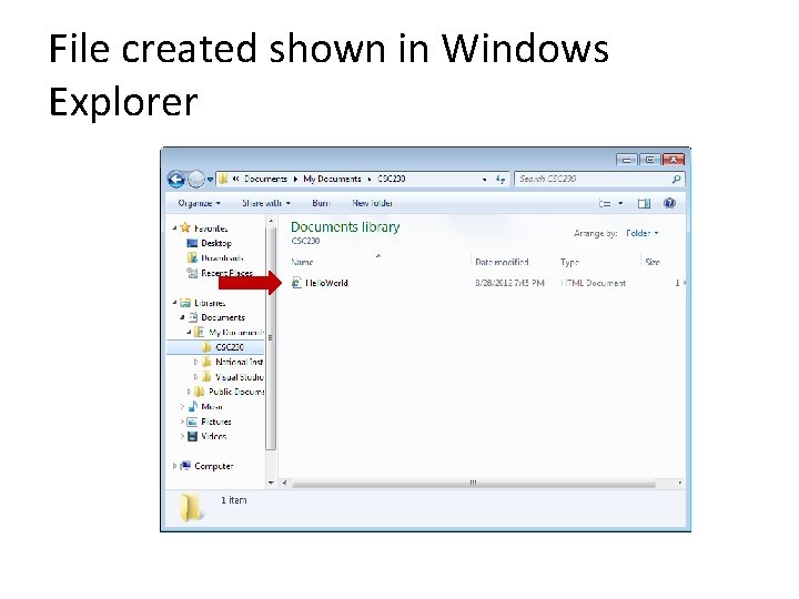 File created shown in Windows Explorer 