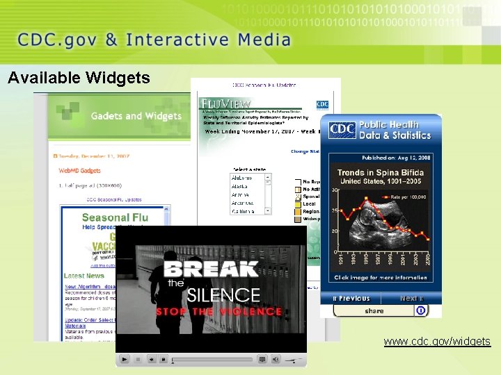 Available Widgets www. cdc. gov/widgets 