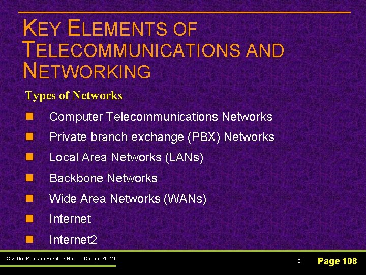 KEY ELEMENTS OF TELECOMMUNICATIONS AND NETWORKING Types of Networks n Computer Telecommunications Networks n