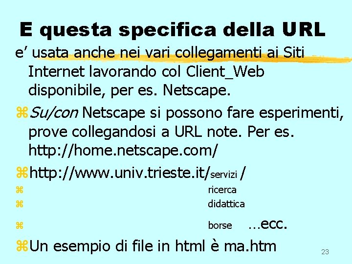 E questa specifica della URL e’ usata anche nei vari collegamenti ai Siti Internet