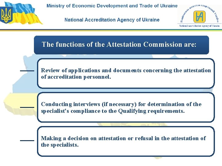 The functions of the Attestation Commission are: Review of applications and documents concerning the