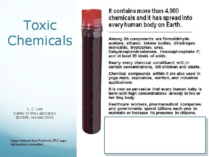 Toxic Chemicals L. C. Lee Safety in the Laboratory © 1998, revised 2016 Image