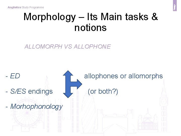 Anglistics Study Programme Morphology – Its Main tasks & notions ALLOMORPH VS ALLOPHONE -