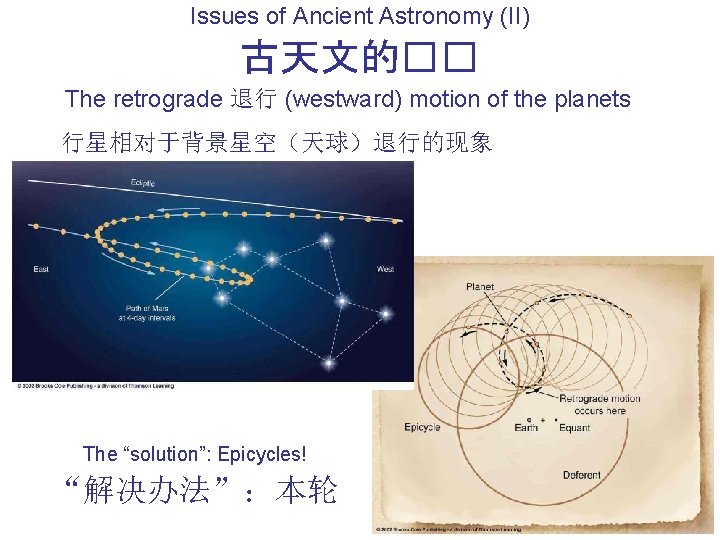 Issues of Ancient Astronomy (II) 古天文的�� The retrograde 退行 (westward) motion of the planets