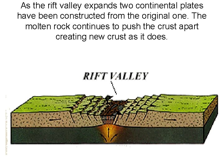 As the rift valley expands two continental plates have been constructed from the original