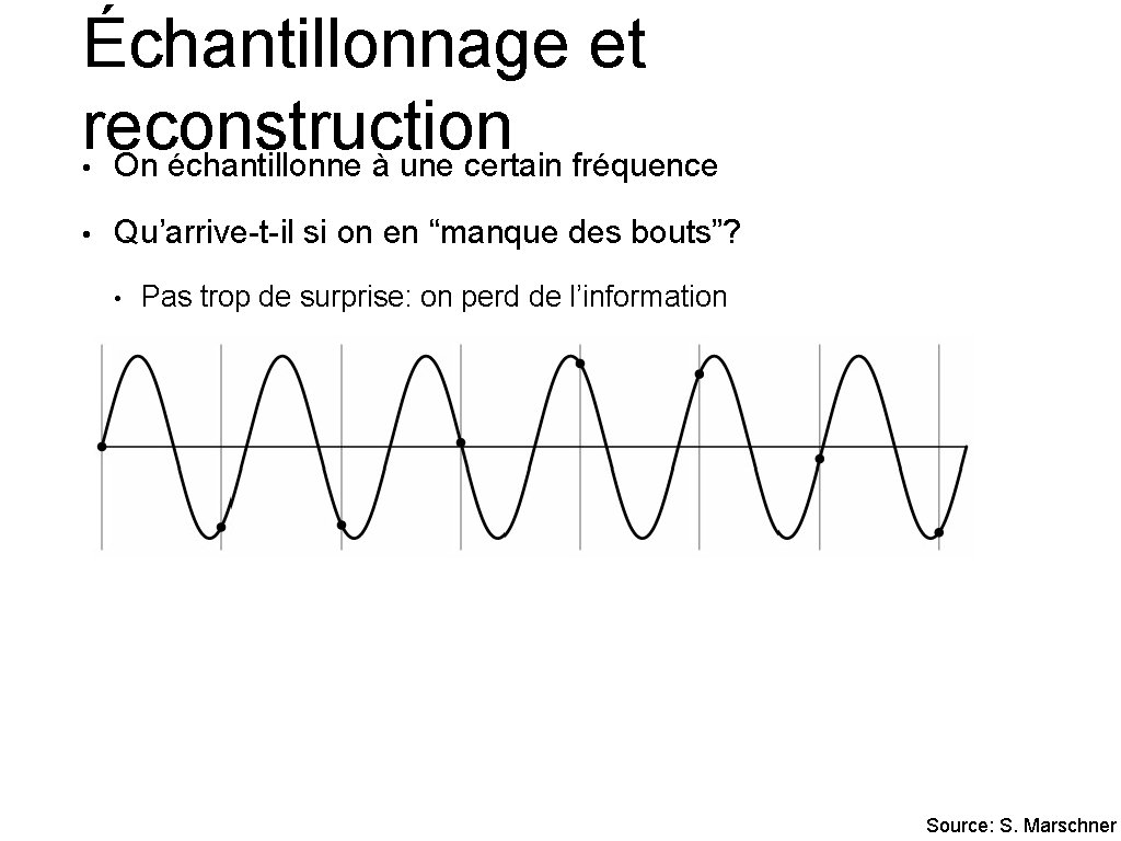 Échantillonnage et reconstruction On échantillonne à une certain fréquence • • Qu’arrive-t-il si on