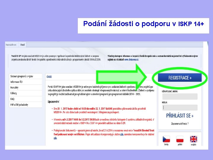 Podání žádosti o podporu v ISKP 14+ 