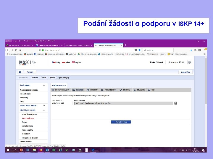Podání žádosti o podporu v ISKP 14+ 