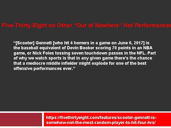 Five-Thirty-Eight on Other “Out of Nowhere” Hot Performances “[Scooter] Gennett [who hit 4 homers