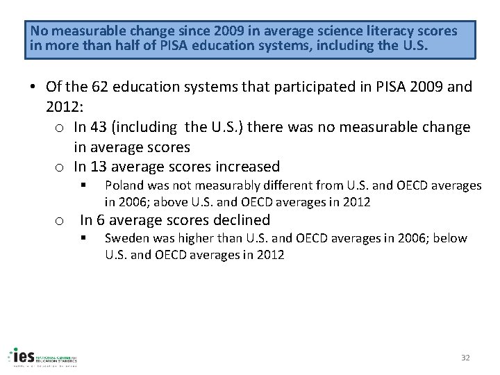 No measurable change since 2009 in average science literacy scores in more than half