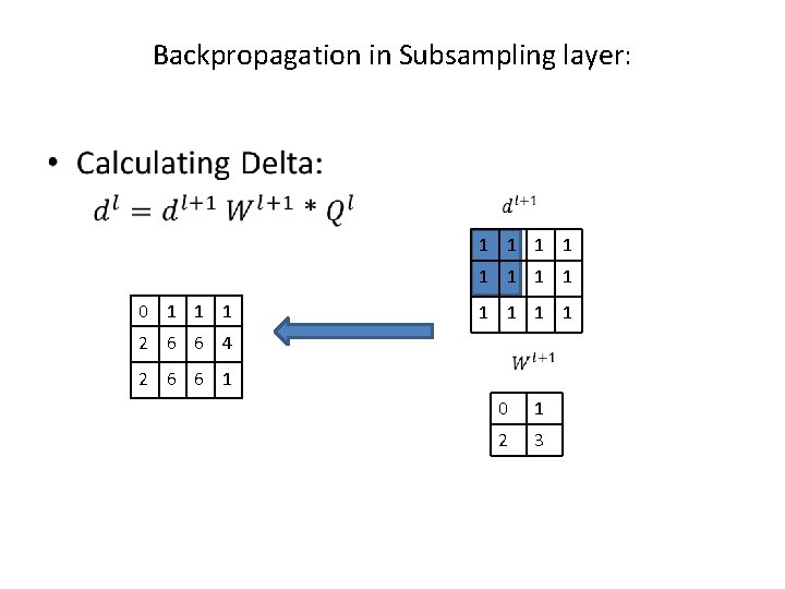 Backpropagation in Subsampling layer: • 1 1 1 1 0 1 1 1 1