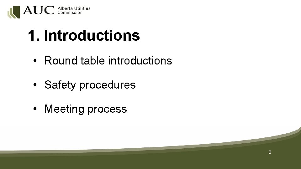 1. Introductions • Round table introductions • Safety procedures • Meeting process 3 