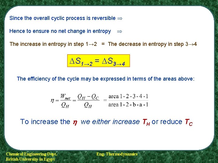 Since the overall cyclic process is reversible Hence to ensure no net change in Since the overall cyclic process is reversible Hence to ensure no net change in
