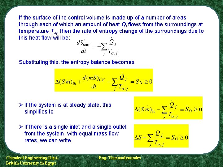 If the surface of the control volume is made up of a number of If the surface of the control volume is made up of a number of